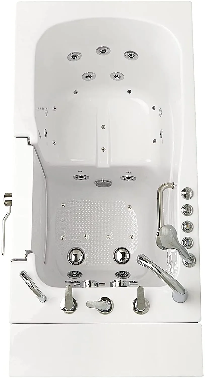 Ella's Bubbles OA3052D-R-D Capri Air and Hydro Massage Acrylic Walk-In Bathtub with Right Outward Swing Door, Digital Control, Thermostatic Faucet, Dual 2" Drains, 30"x52", White
