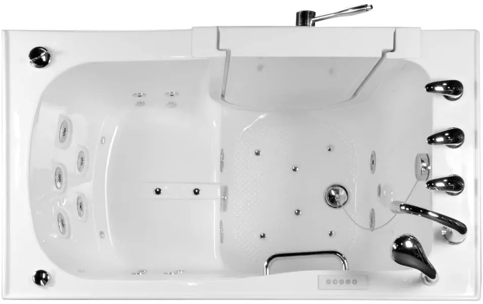 Ella's Bubbles OA3052DH-HB-L-D Capri Air and Hydro Massage Acrylic Walk-In Bathtubs, Outward Swing Door, Ella 5pc. Fast-Fill Faucet, Digital Control, Heated Seat, Left 2" Drain, 30"x 52", White