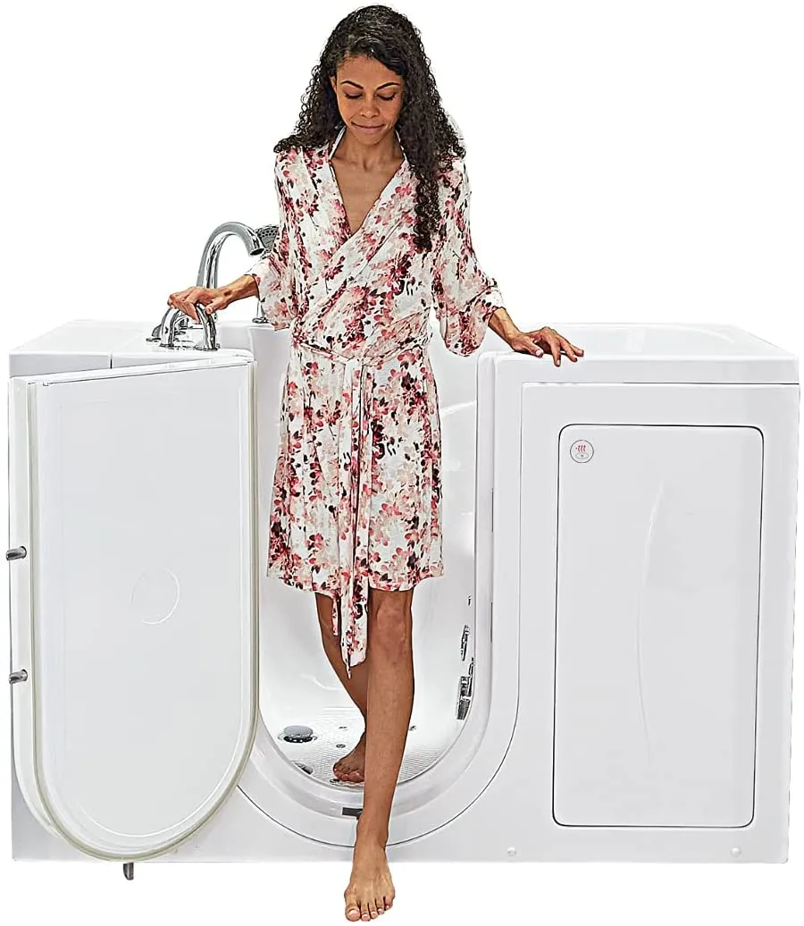 Ella's Bubbles OA3052DH-HB-L-D Capri Air and Hydro Massage Acrylic Walk-In Bathtubs, Outward Swing Door, Ella 5pc. Fast-Fill Faucet, Digital Control, Heated Seat, Left 2" Drain, 30"x 52", White
