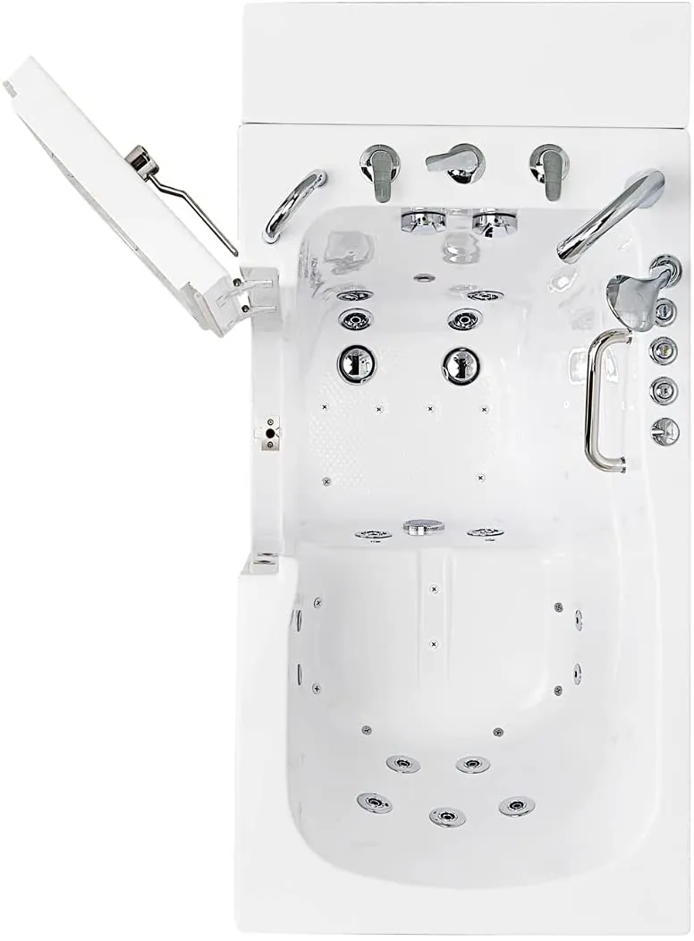Ella's Bubbles OA3052DH-HB-L-D Capri Air and Hydro Massage Acrylic Walk-In Bathtubs, Outward Swing Door, Ella 5pc. Fast-Fill Faucet, Digital Control, Heated Seat, Left 2" Drain, 30"x 52", White