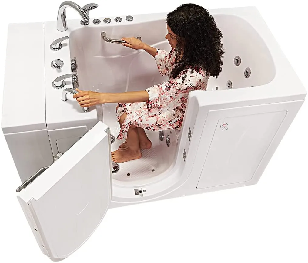 Ella's Bubbles OA3052DH-HB-L-D Capri Air and Hydro Massage Acrylic Walk-In Bathtubs, Outward Swing Door, Ella 5pc. Fast-Fill Faucet, Digital Control, Heated Seat, Left 2" Drain, 30"x 52", White
