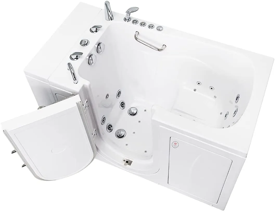 Ella's Bubbles OA3052DH-HB-L-D Capri Air and Hydro Massage Acrylic Walk-In Bathtubs, Outward Swing Door, Ella 5pc. Fast-Fill Faucet, Digital Control, Heated Seat, Left 2" Drain, 30"x 52", White