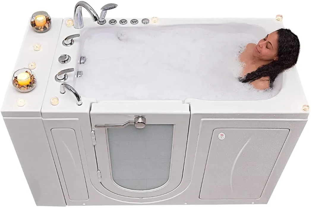 Ella's Bubbles OA3052DH-HB-L-D Capri Air and Hydro Massage Acrylic Walk-In Bathtubs, Outward Swing Door, Ella 5pc. Fast-Fill Faucet, Digital Control, Heated Seat, Left 2" Drain, 30"x 52", White