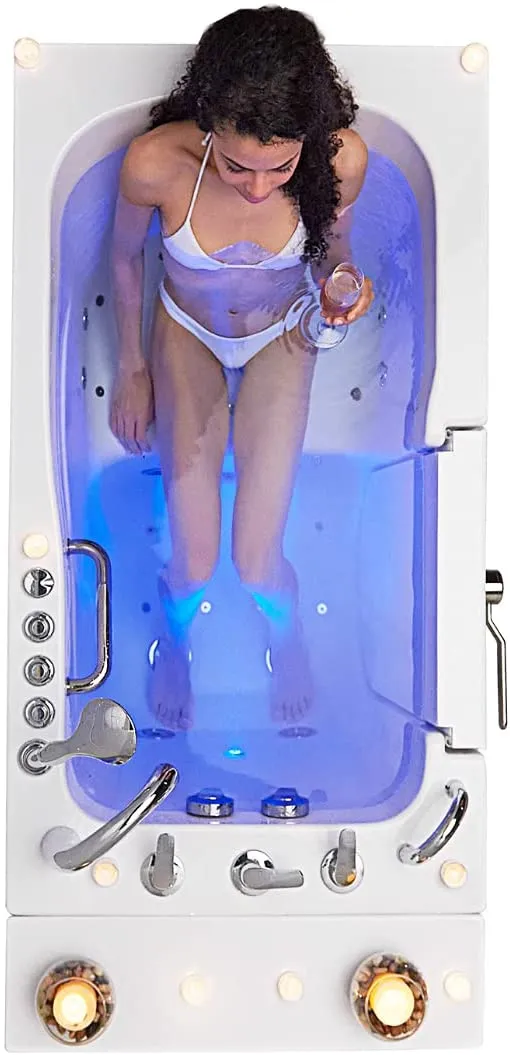 Ella's Bubbles OA3052DH-HB-L-D Capri Air and Hydro Massage Acrylic Walk-In Bathtubs, Outward Swing Door, Ella 5pc. Fast-Fill Faucet, Digital Control, Heated Seat, Left 2" Drain, 30"x 52", White