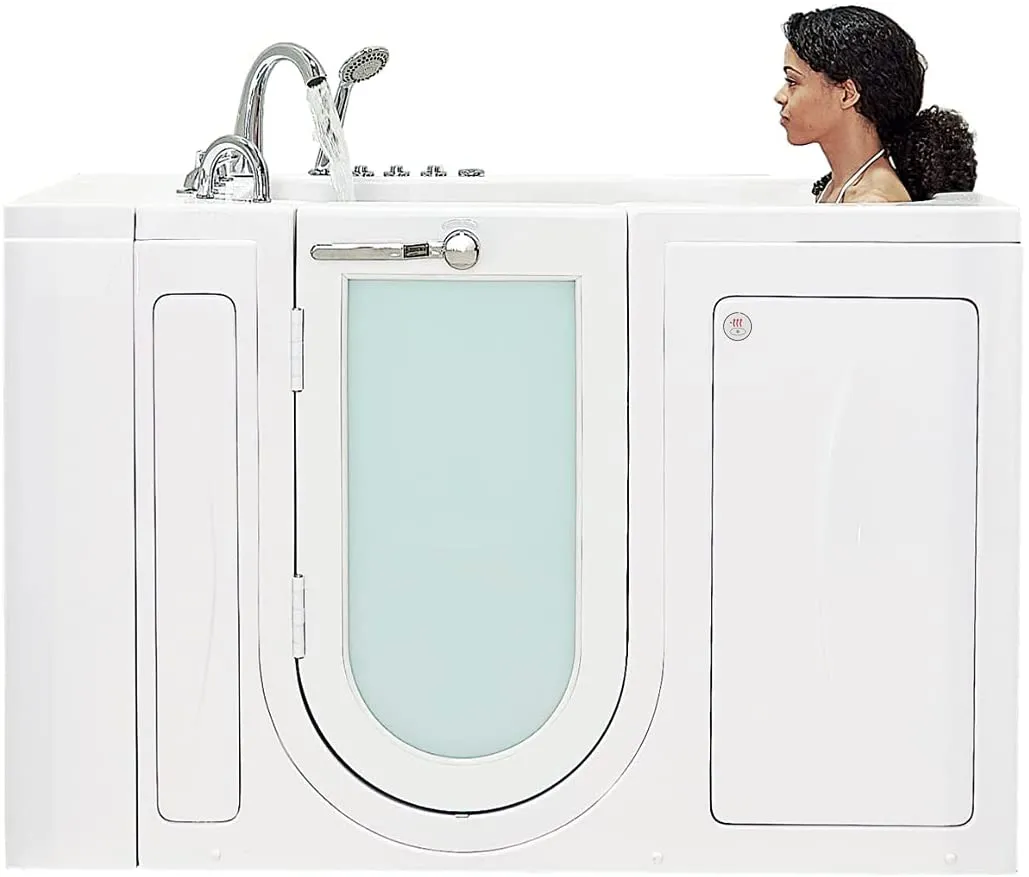 Ella's Bubbles OA3052DH-HB-L-D Capri Air and Hydro Massage Acrylic Walk-In Bathtubs, Outward Swing Door, Ella 5pc. Fast-Fill Faucet, Digital Control, Heated Seat, Left 2" Drain, 30"x 52", White