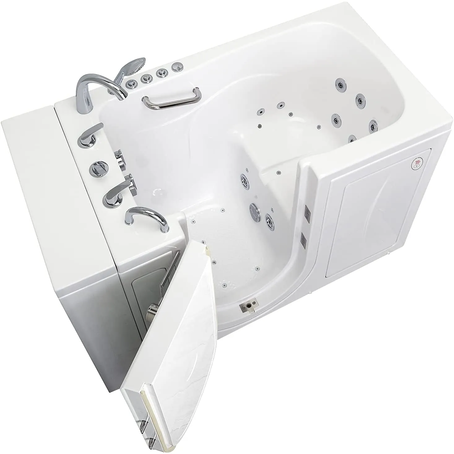 Ella's Bubbles OA3052DH-HB-L-D Capri Air and Hydro Massage Acrylic Walk-In Bathtubs, Outward Swing Door, Ella 5pc. Fast-Fill Faucet, Digital Control, Heated Seat, Left 2" Drain, 30"x 52", White