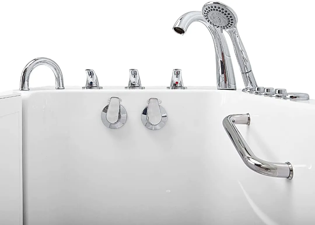 Ella's Bubbles OA3052DH-HB-L-D Capri Air and Hydro Massage Acrylic Walk-In Bathtubs, Outward Swing Door, Ella 5pc. Fast-Fill Faucet, Digital Control, Heated Seat, Left 2" Drain, 30"x 52", White