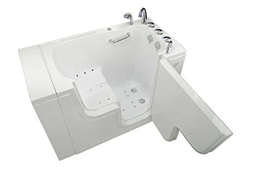 Ella's Bubbles OLA3252A-L-HB Transfer32 TAir Massage Walk-In Bathtub with Left Outward Swing Door, Ella 5pc. Fast-Fill Faucet, Dual 2" Drains, White