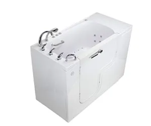Ella's Bubbles OLA3252D-L-hHB-D Transfer32 Air and Hydro Massage and Heated Seat, Digital Control Walk-In Bathtub with Left Outward Swing Door, Ella 5pc. Fast-Fill Faucet, Dual 2" Drains, White