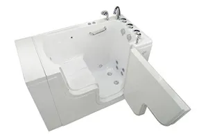 Ella's Bubbles OLA3252HM-L-hHB Transfer32 Hydro Massage, Microbubble, and Heated Seat Walk-In Bathtub with Left Outward Swing Door, Ella 5pc. Fast-Fill Faucet, Dual 2" Drains, White