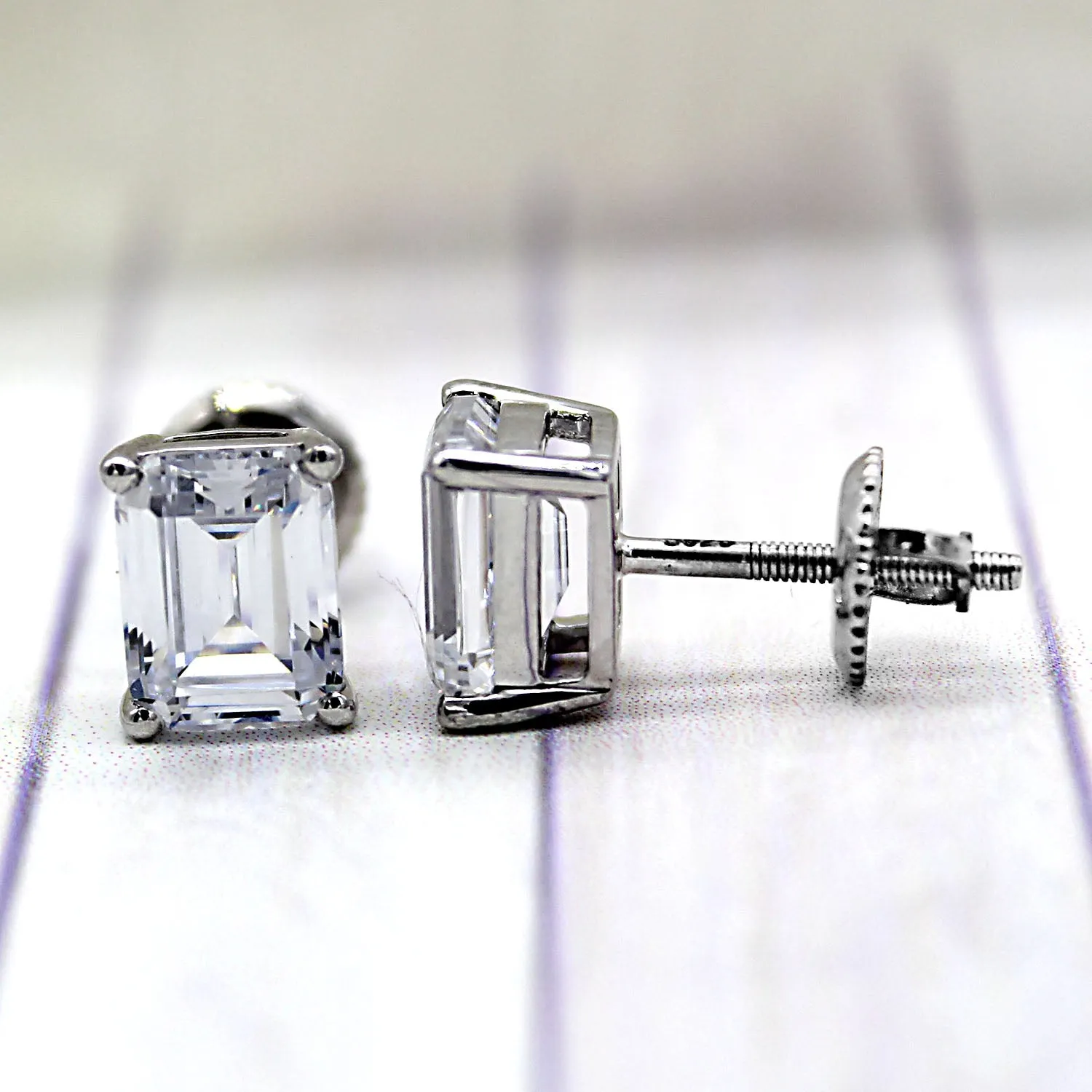 Emerald Cut Classic Solitaire Swarovski High Quality Stud Earrings
