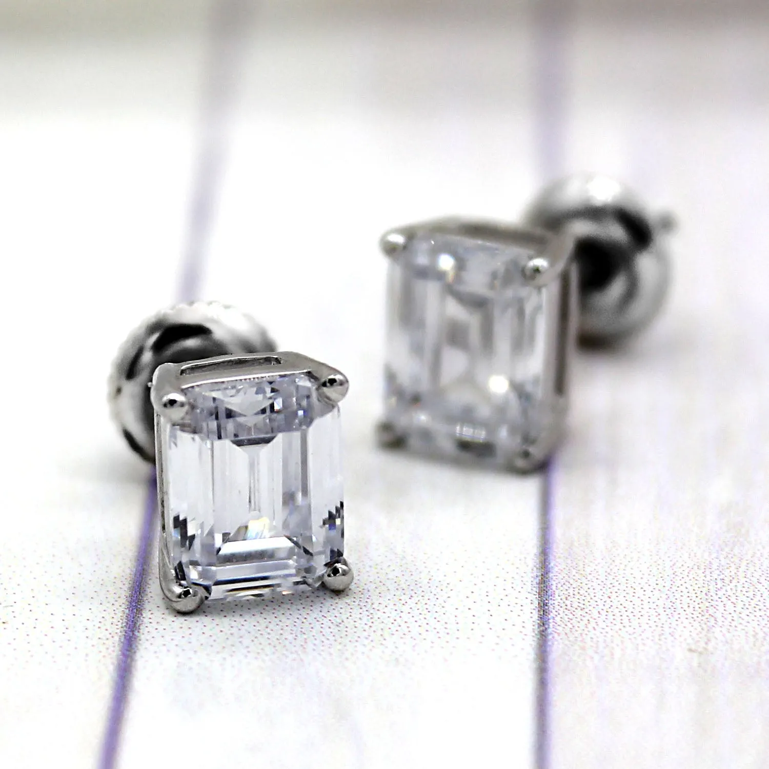 Emerald Cut Classic Solitaire Swarovski High Quality Stud Earrings