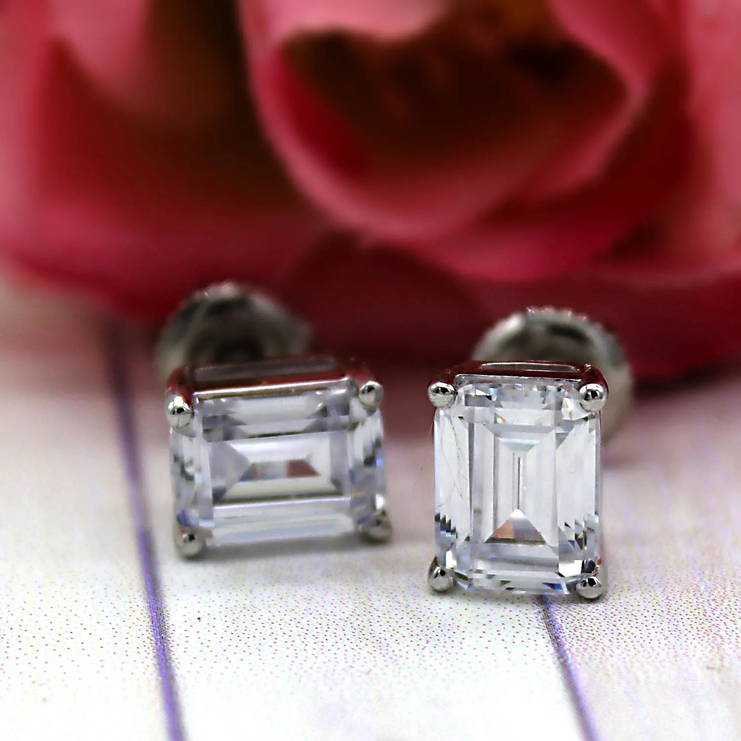 Emerald Cut Classic Solitaire Swarovski High Quality Stud Earrings