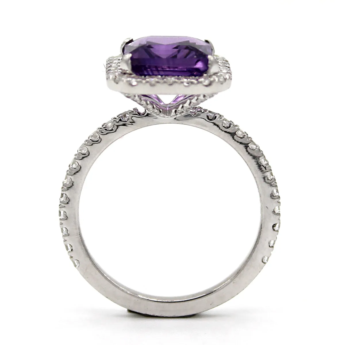 Emerald Cut Natural Amethyst & Swarovski Zirconia Ring