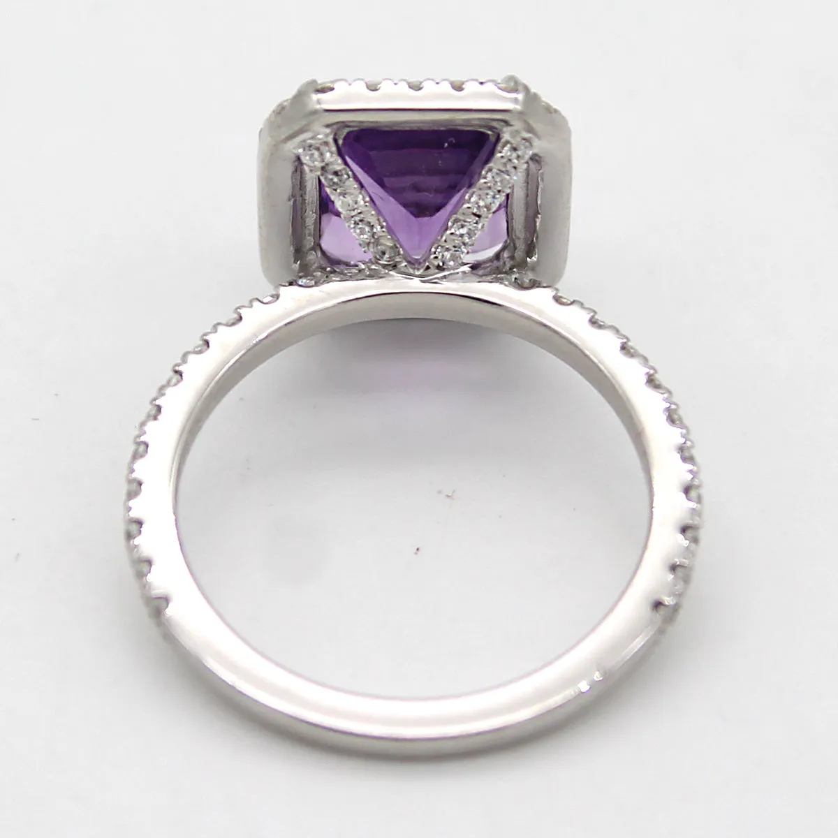 Emerald Cut Natural Amethyst & Swarovski Zirconia Ring