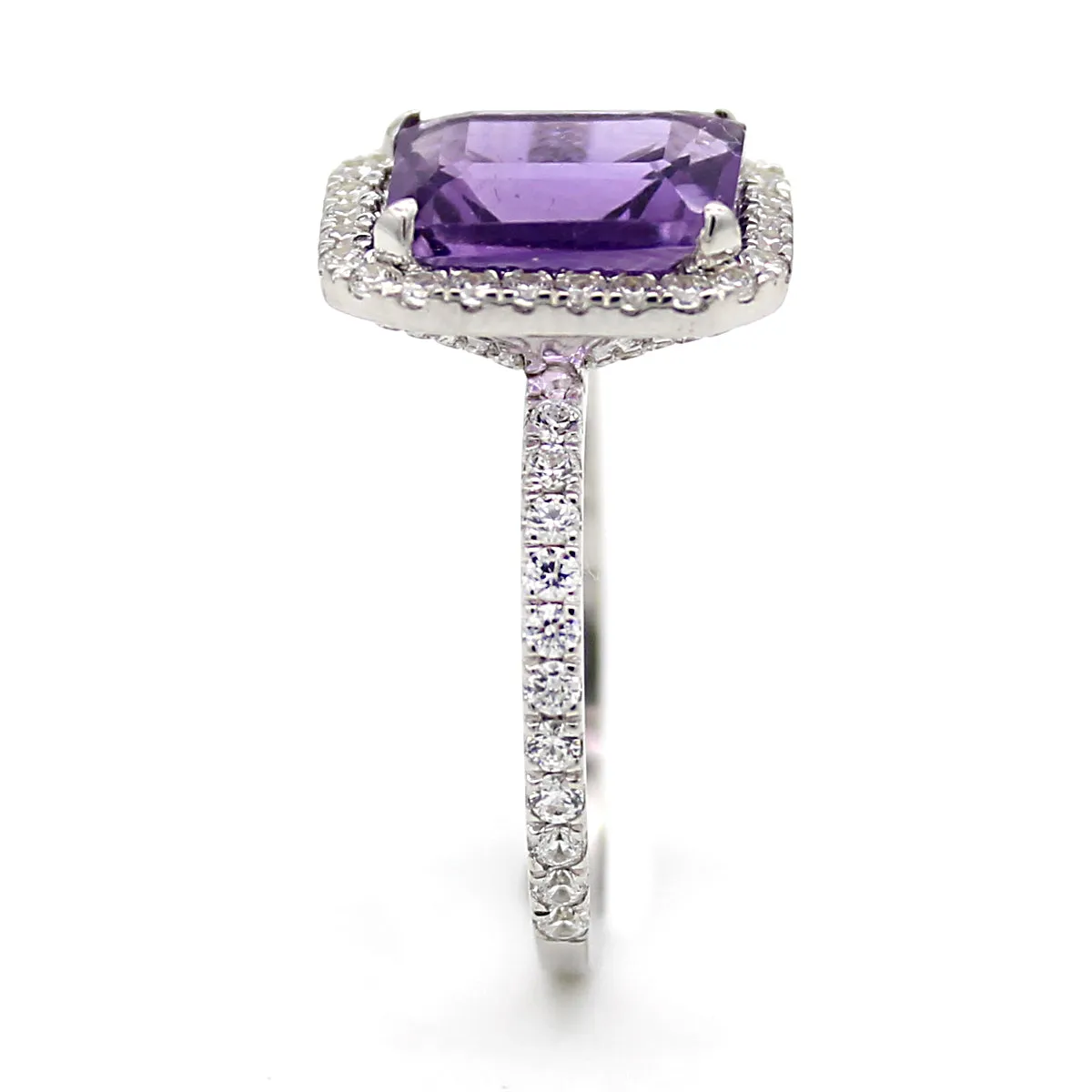 Emerald Cut Natural Amethyst & Swarovski Zirconia Ring
