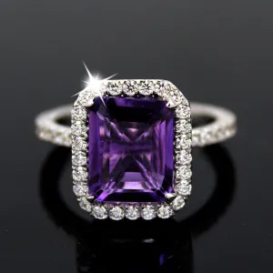 Emerald Cut Natural Amethyst & Swarovski Zirconia Ring