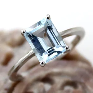 Emerald Cut Natural Sky Blue Topaz Fine Ring