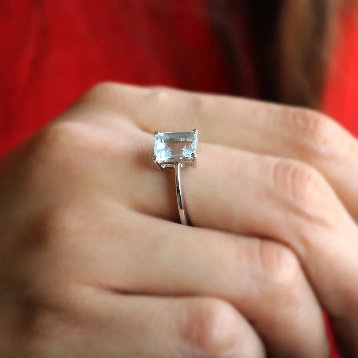 Emerald Cut Natural Sky Blue Topaz Fine Ring