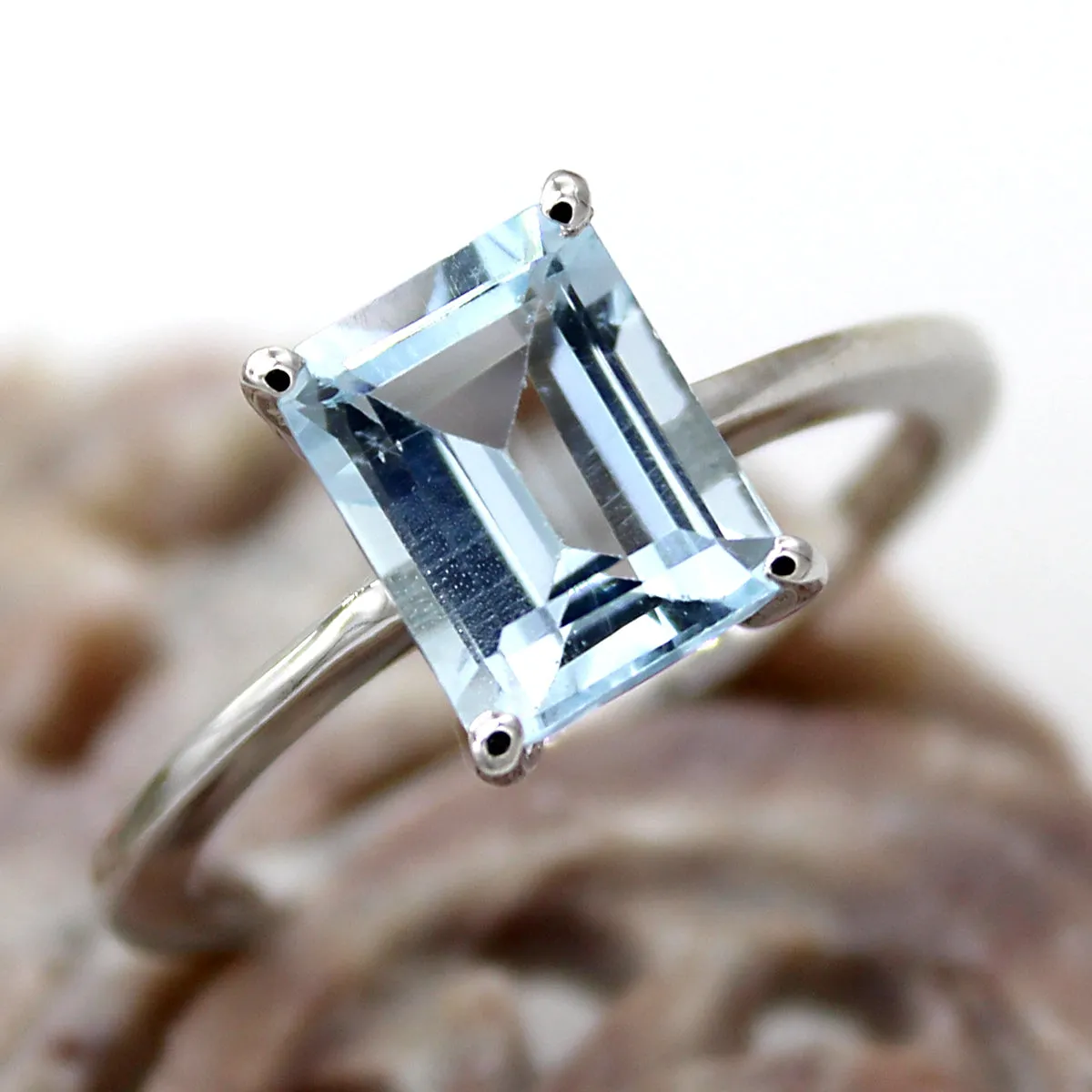 Emerald Cut Natural Sky Blue Topaz Fine Ring