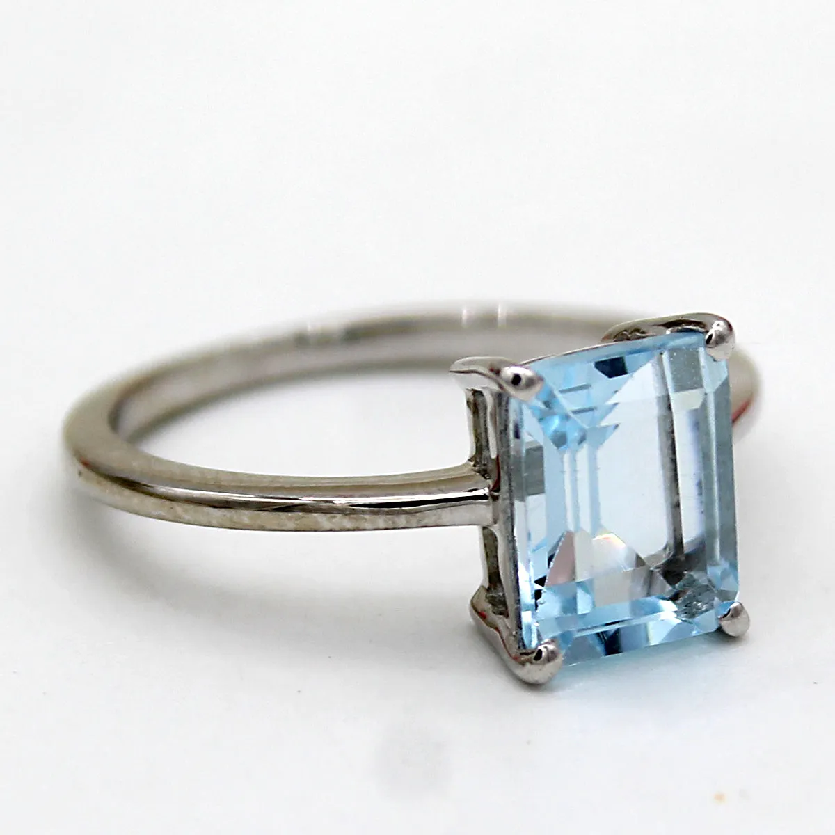 Emerald Cut Natural Sky Blue Topaz Fine Ring