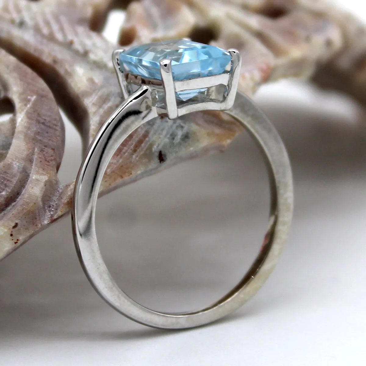 Emerald Cut Natural Sky Blue Topaz Fine Ring