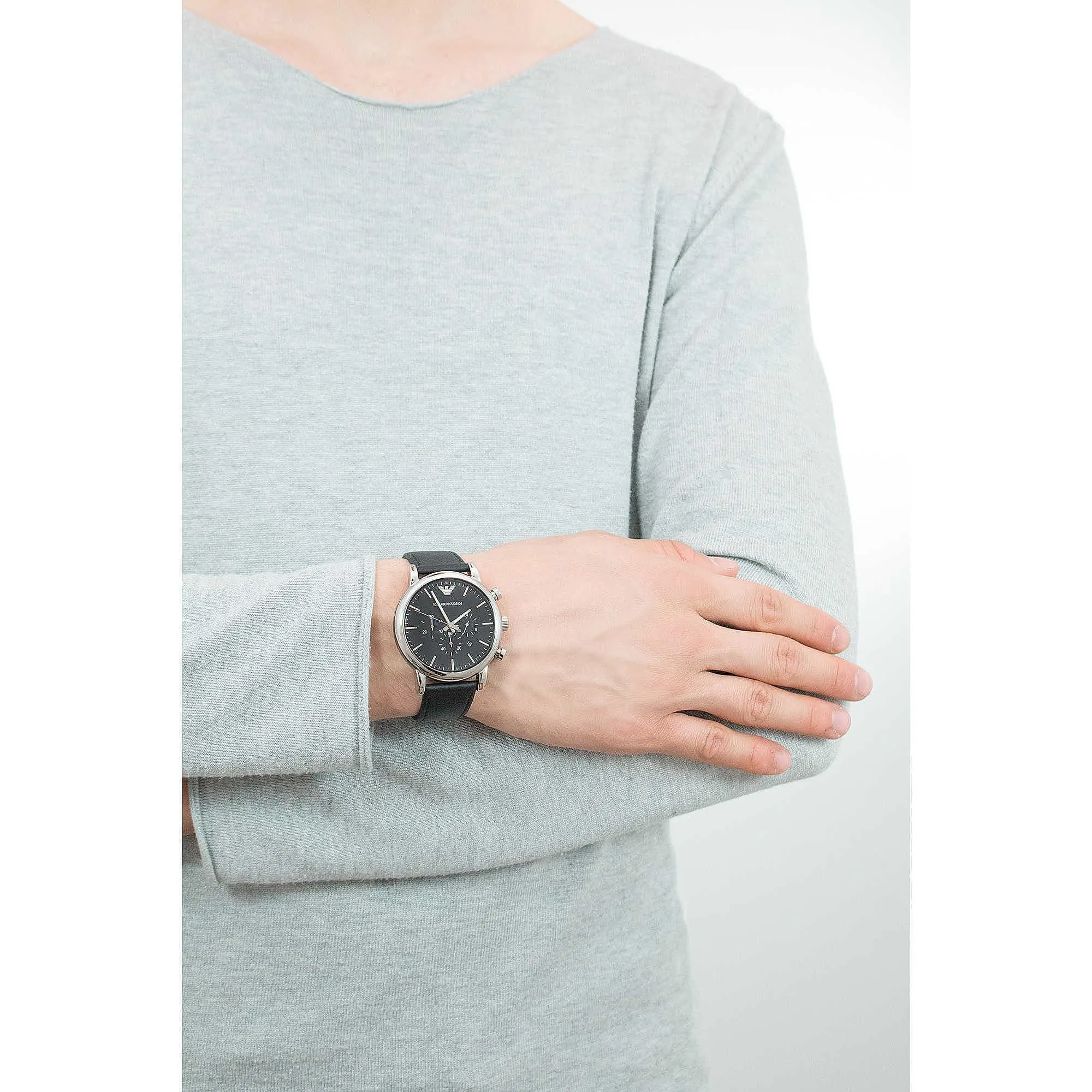 Emporio Armani Men's watch luigi black chronograph leather steel ar1828