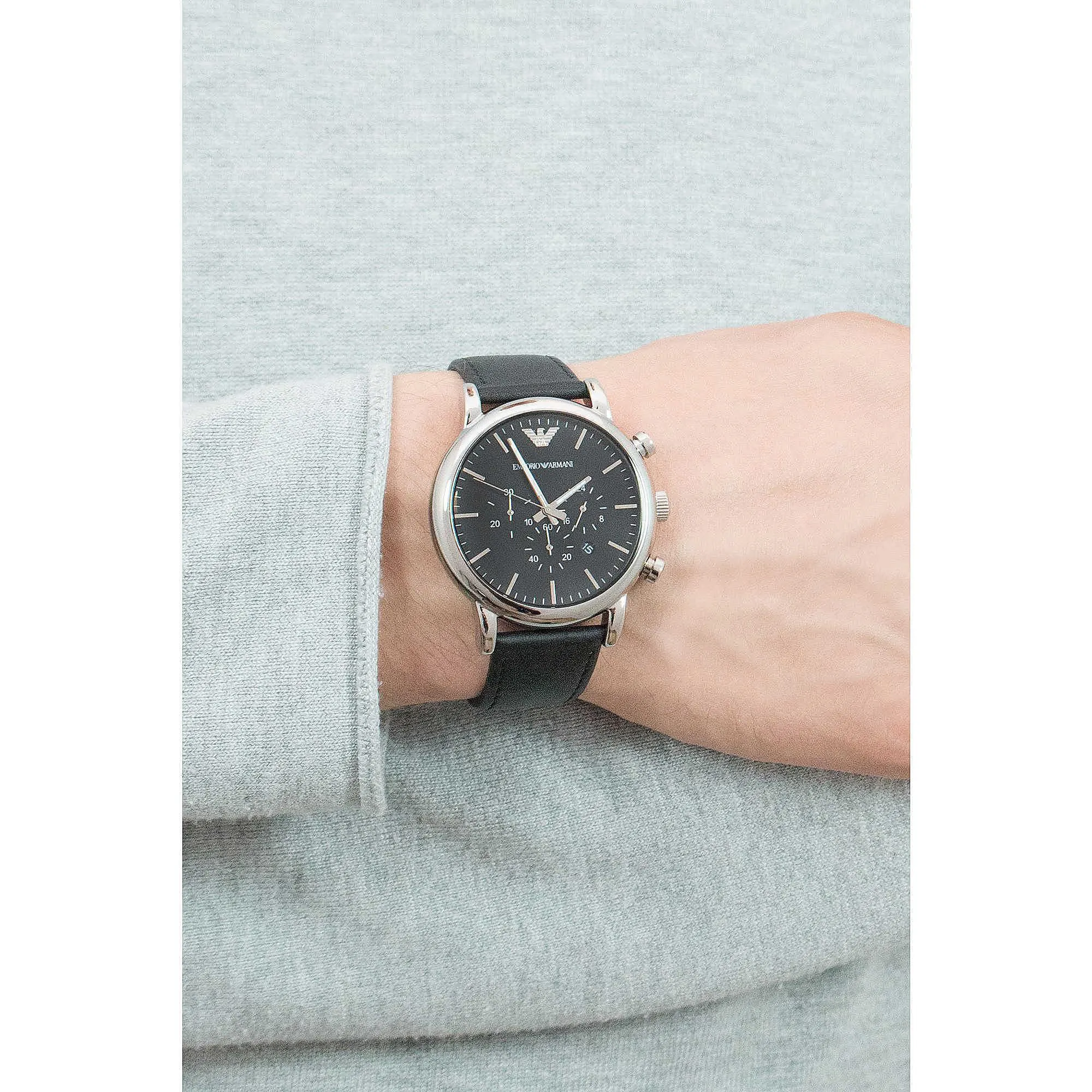 Emporio Armani Men's watch luigi black chronograph leather steel ar1828