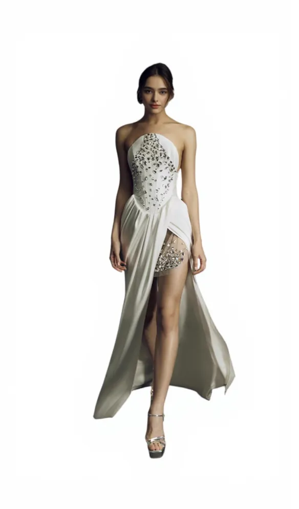 Enid Sleeveless Diamond Slit Bandage Maxi Dress White