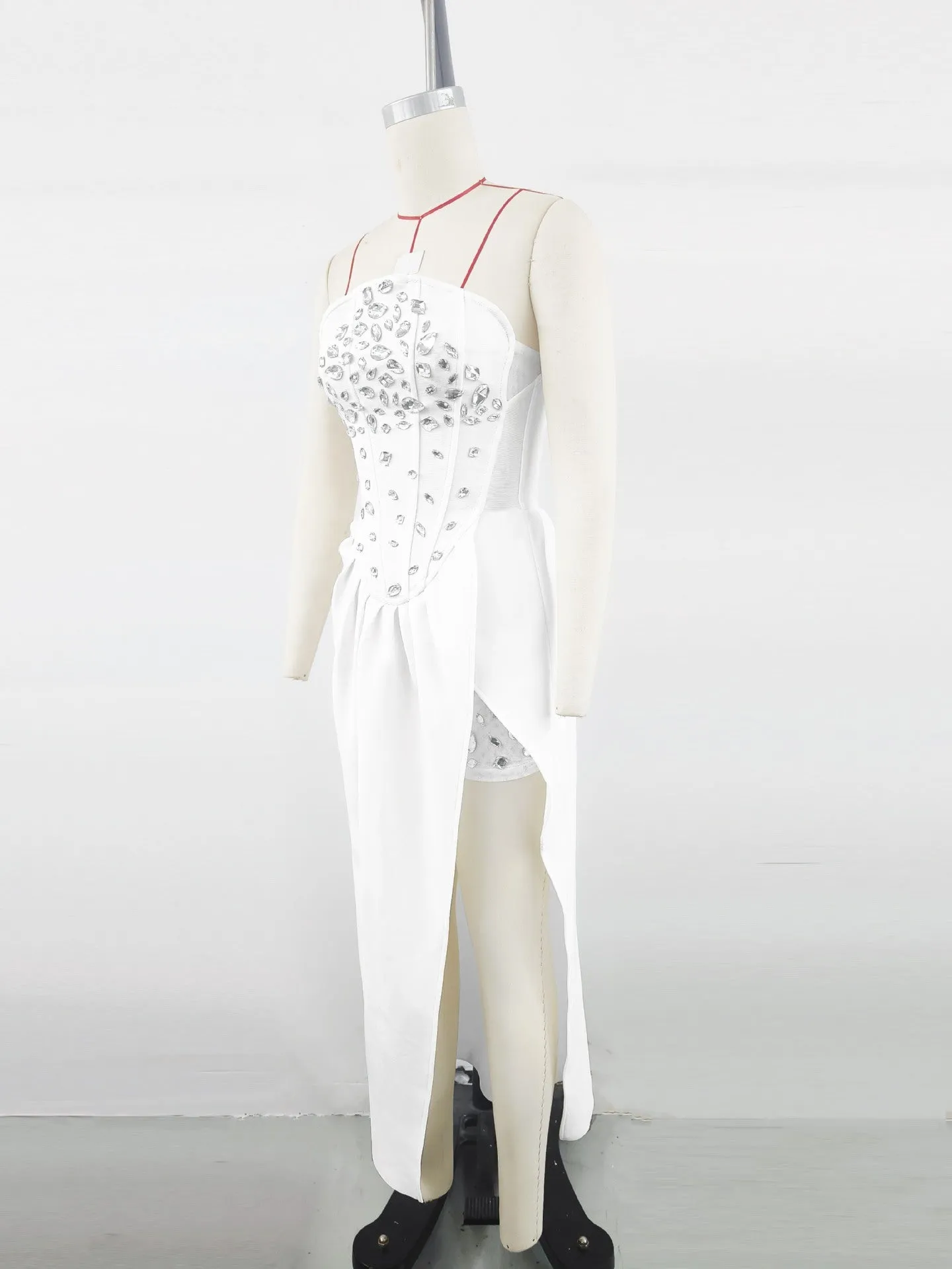 Enid Sleeveless Diamond Slit Bandage Maxi Dress White