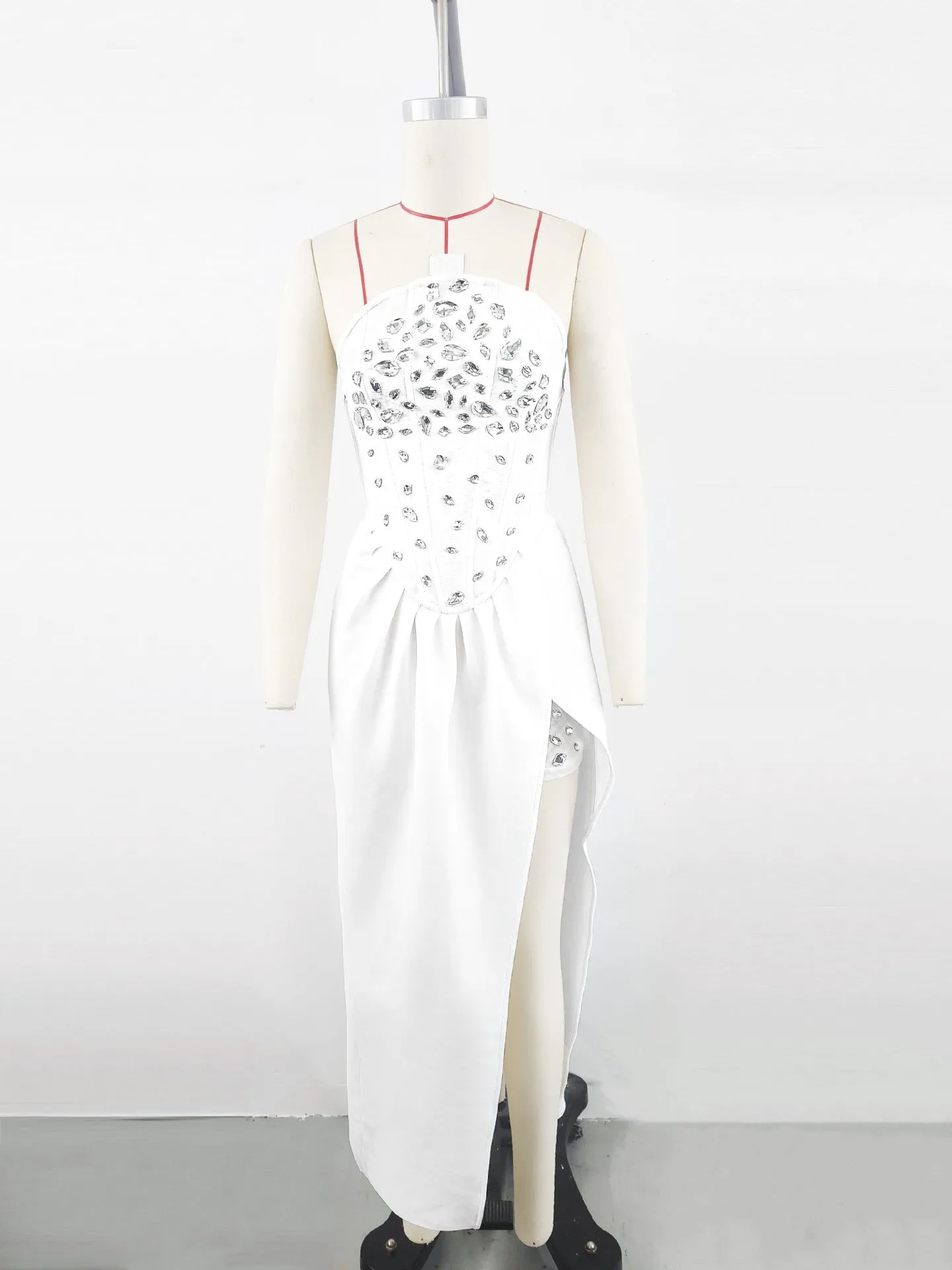 Enid Sleeveless Diamond Slit Bandage Maxi Dress White