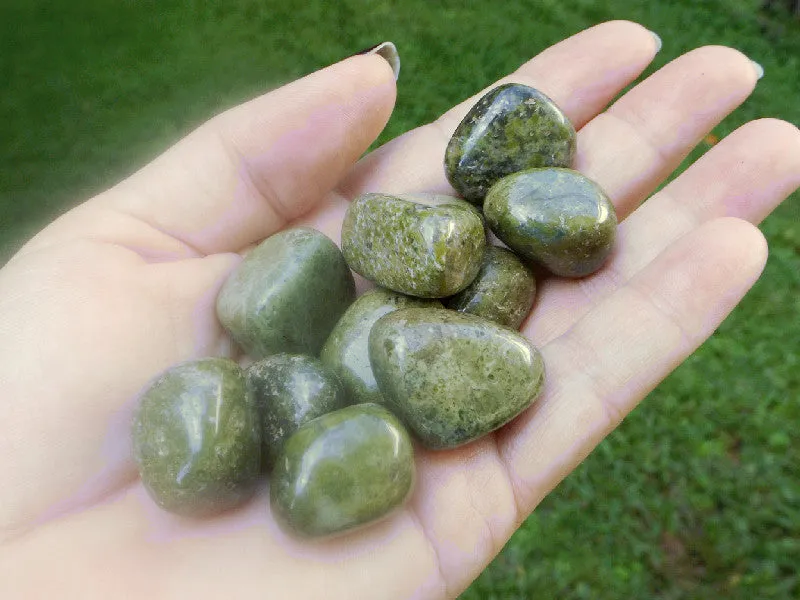 Epidote in Quartz tumbles | 2pcs