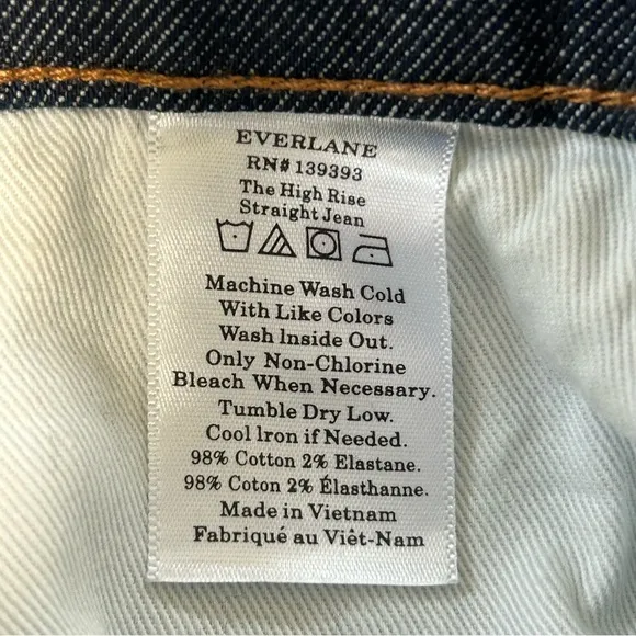 Everlane The High Rise Straight Jean 28 Reg Deep Blue NWOT