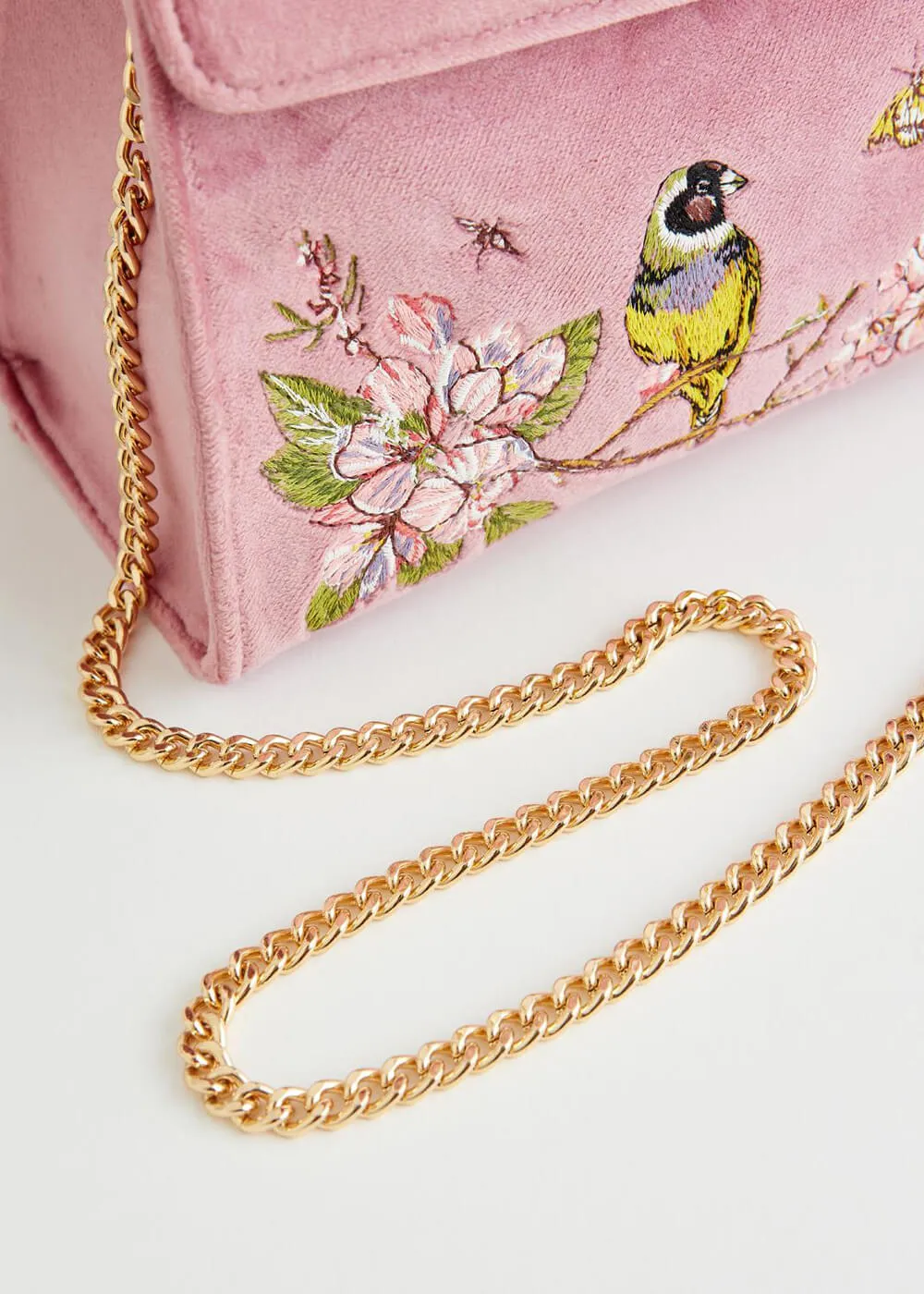 Fable England Morning Song Bird Velvet Bag Pink
