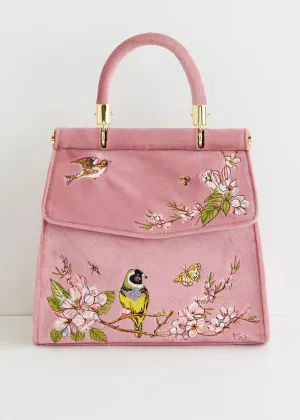 Fable England Morning Song Bird Velvet Bag Pink