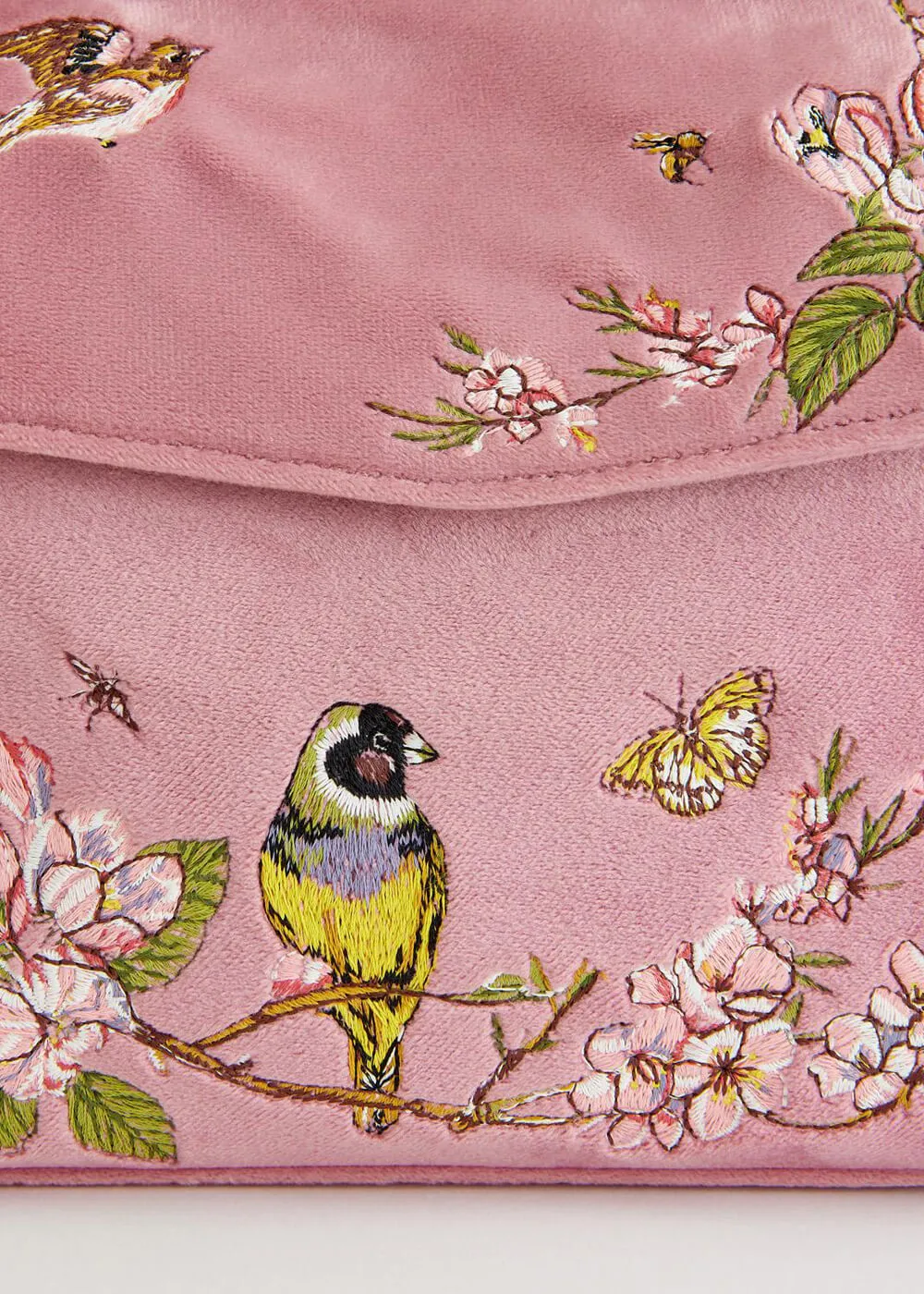 Fable England Morning Song Bird Velvet Bag Pink