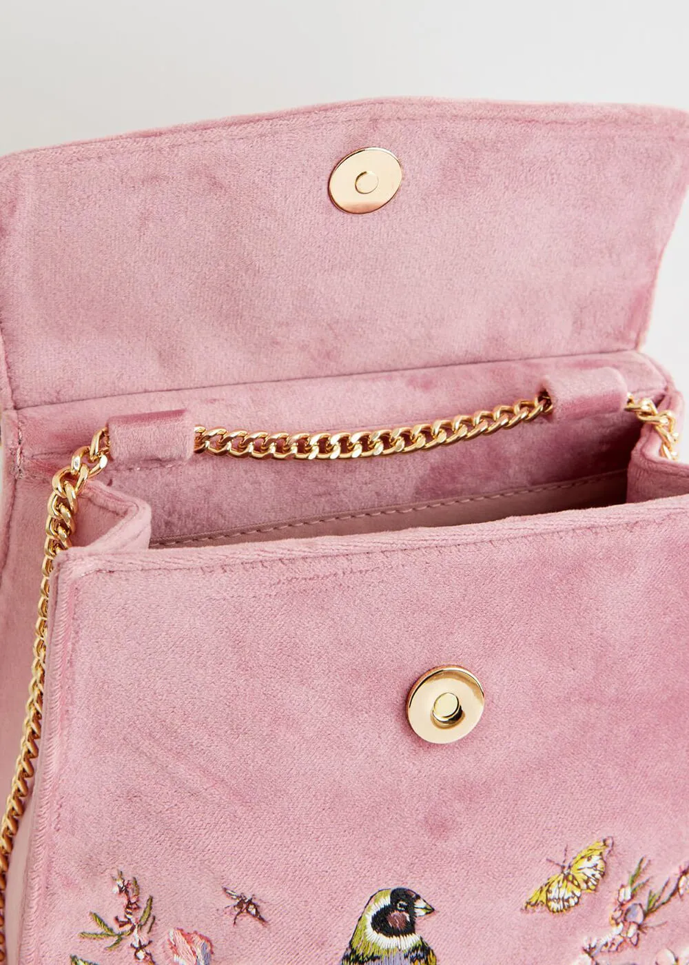 Fable England Morning Song Bird Velvet Bag Pink