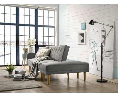 Fabric Sofa Bed with Ottoman - Light Grey