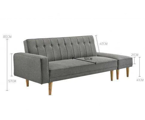 Fabric Sofa Bed with Ottoman - Light Grey