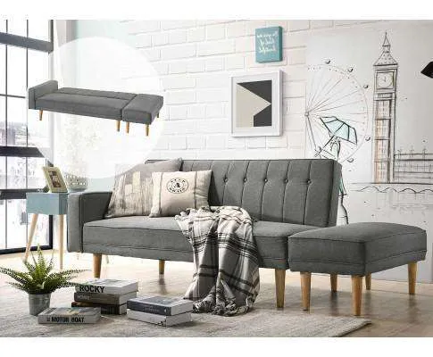 Fabric Sofa Bed with Ottoman - Light Grey