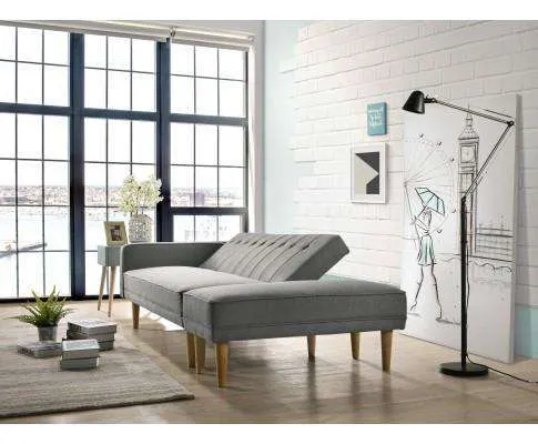 Fabric Sofa Bed with Ottoman - Light Grey
