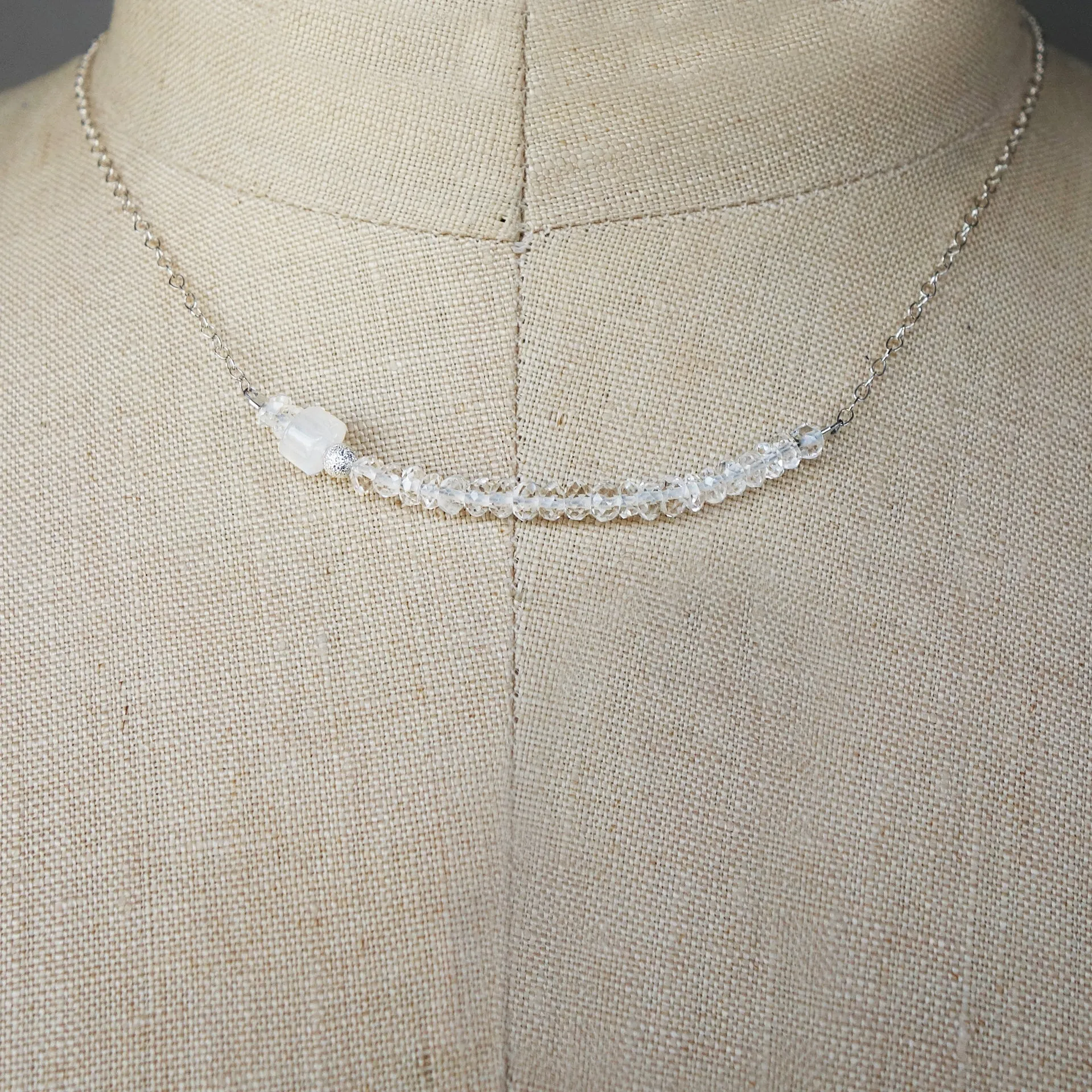 Faceted Quartz Crystal Bar Necklace in Gold or Silver