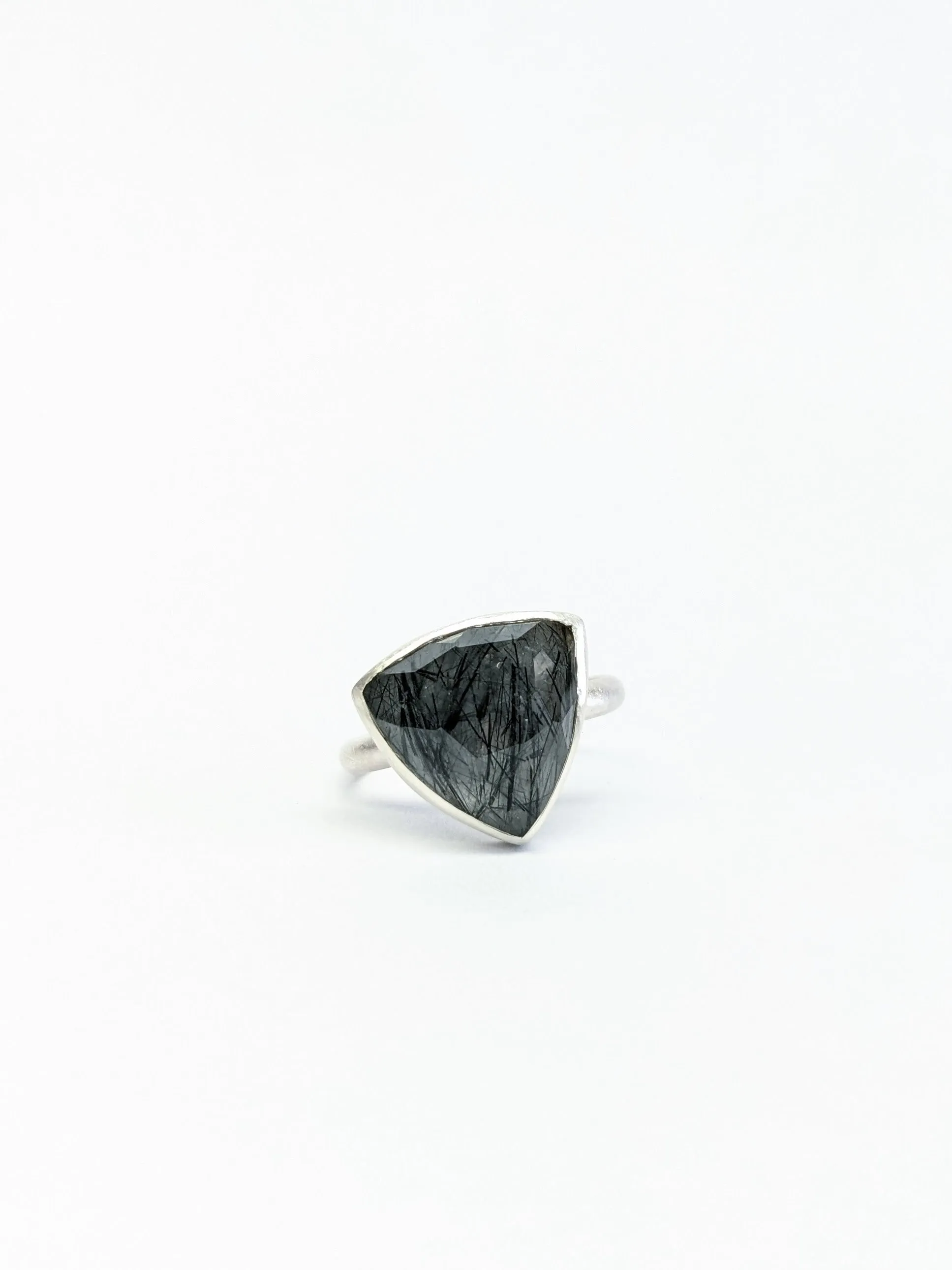 Faceted Tourmalinated Quartz Ring - Size 8.75