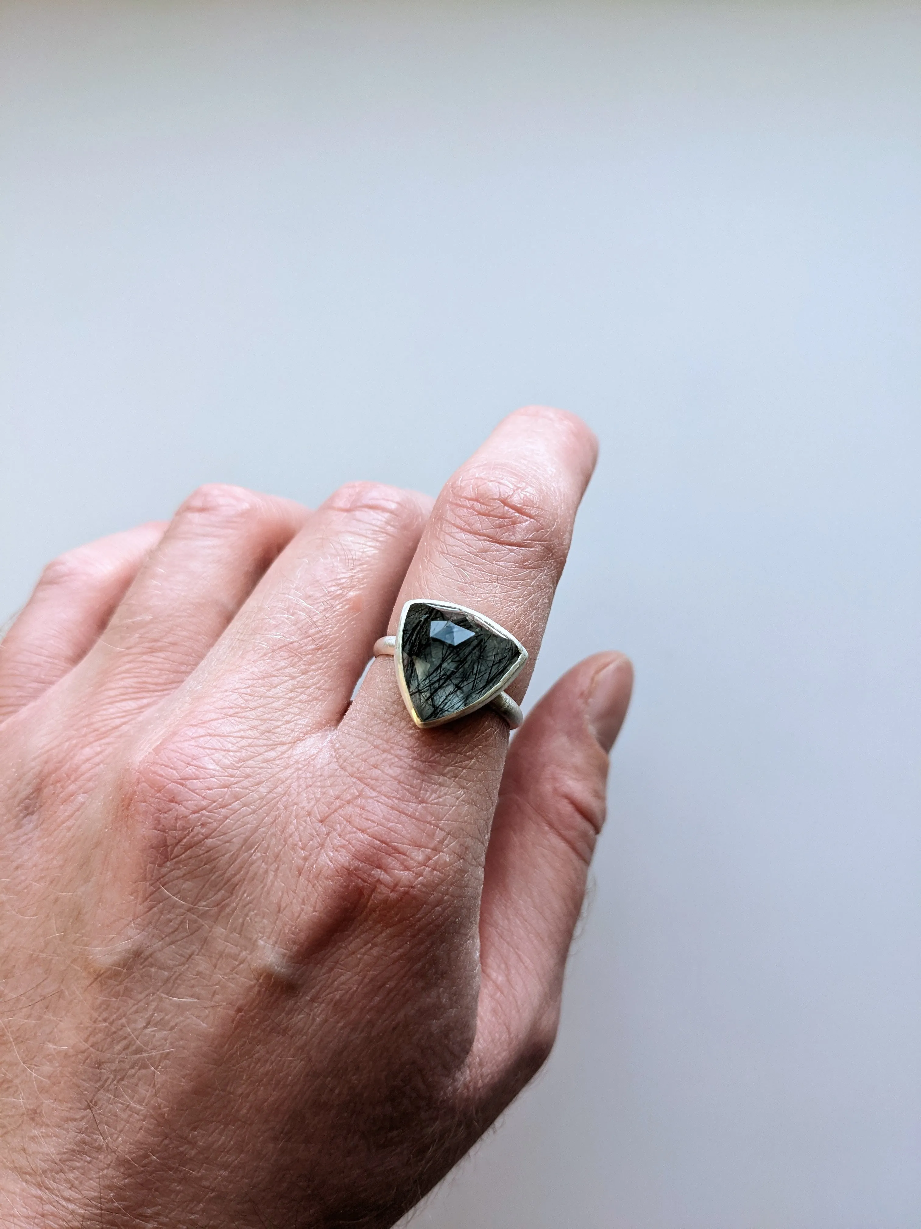 Faceted Tourmalinated Quartz Ring - Size 8.75