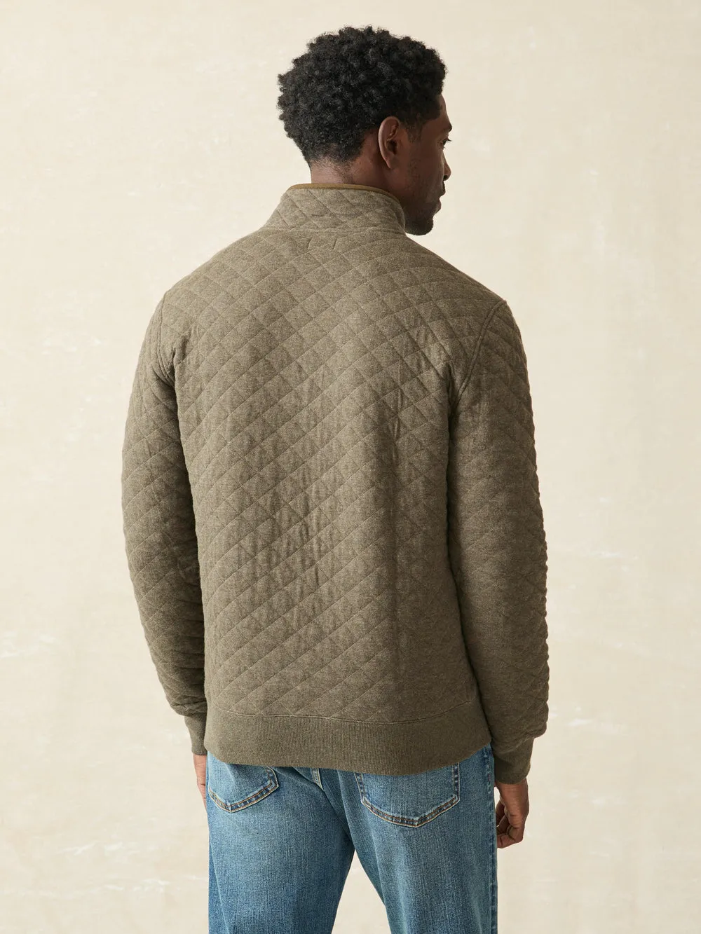 Faherty - Epic Quilted Fleece Pullover - Olive Melange