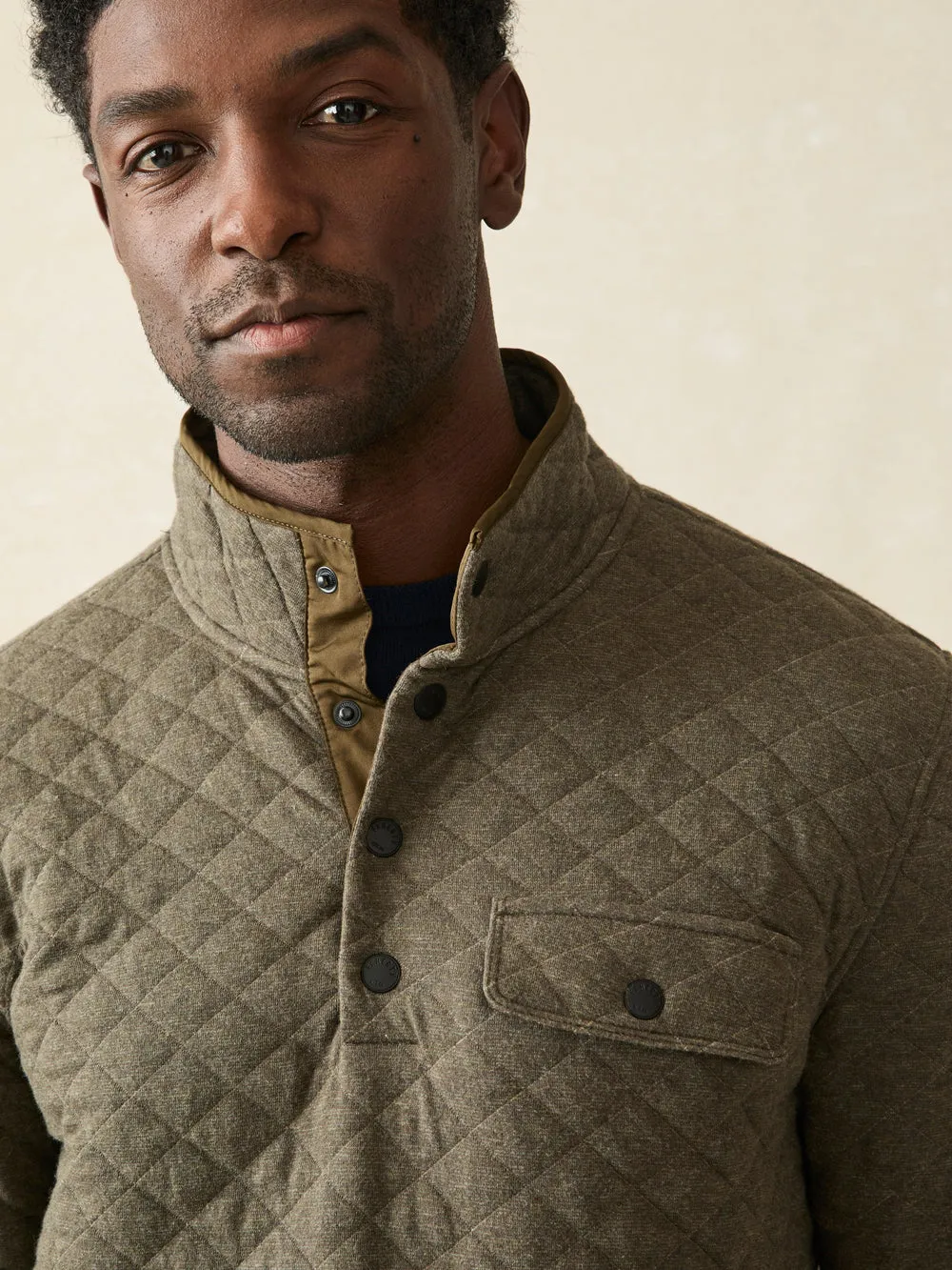 Faherty - Epic Quilted Fleece Pullover - Olive Melange