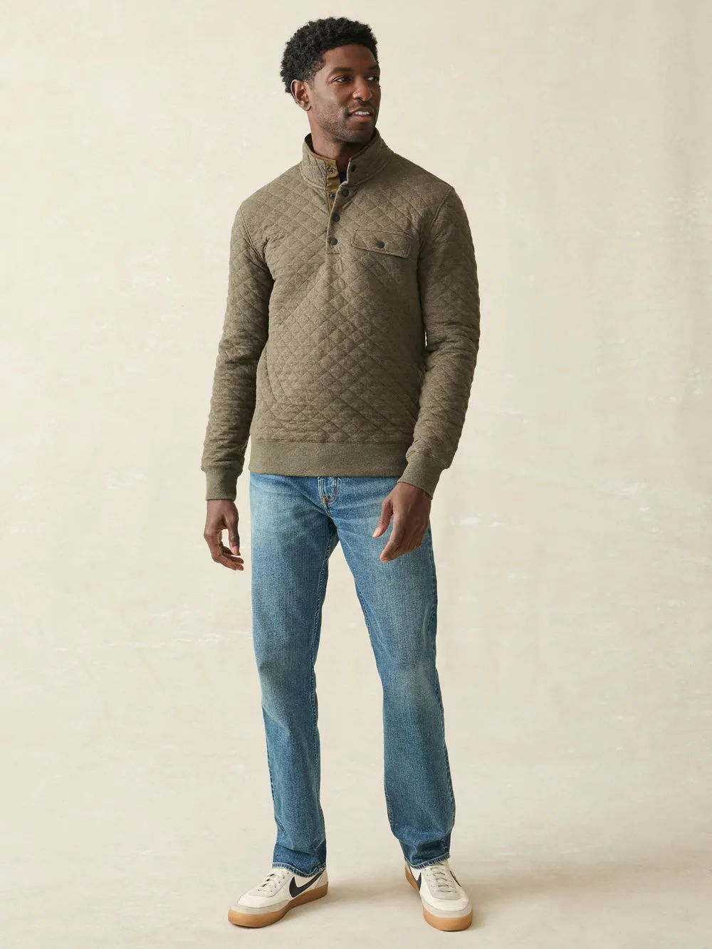Faherty - Epic Quilted Fleece Pullover - Olive Melange