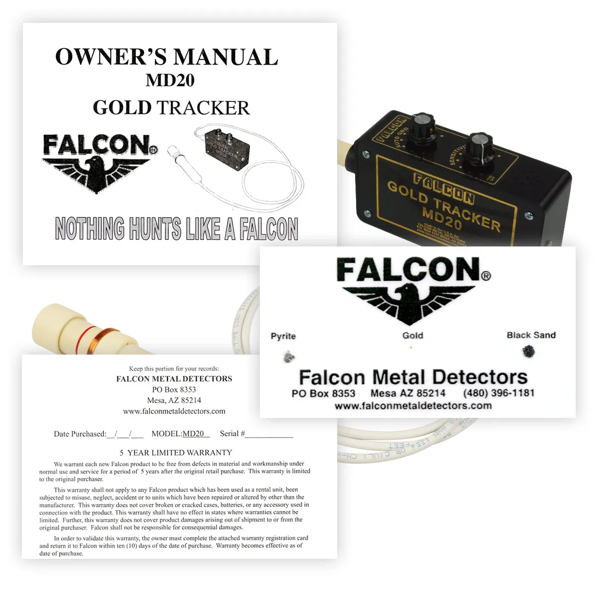 Falcon Gold Tracker MD20 Metal Detector 300kHz with 5' waterproof probe
