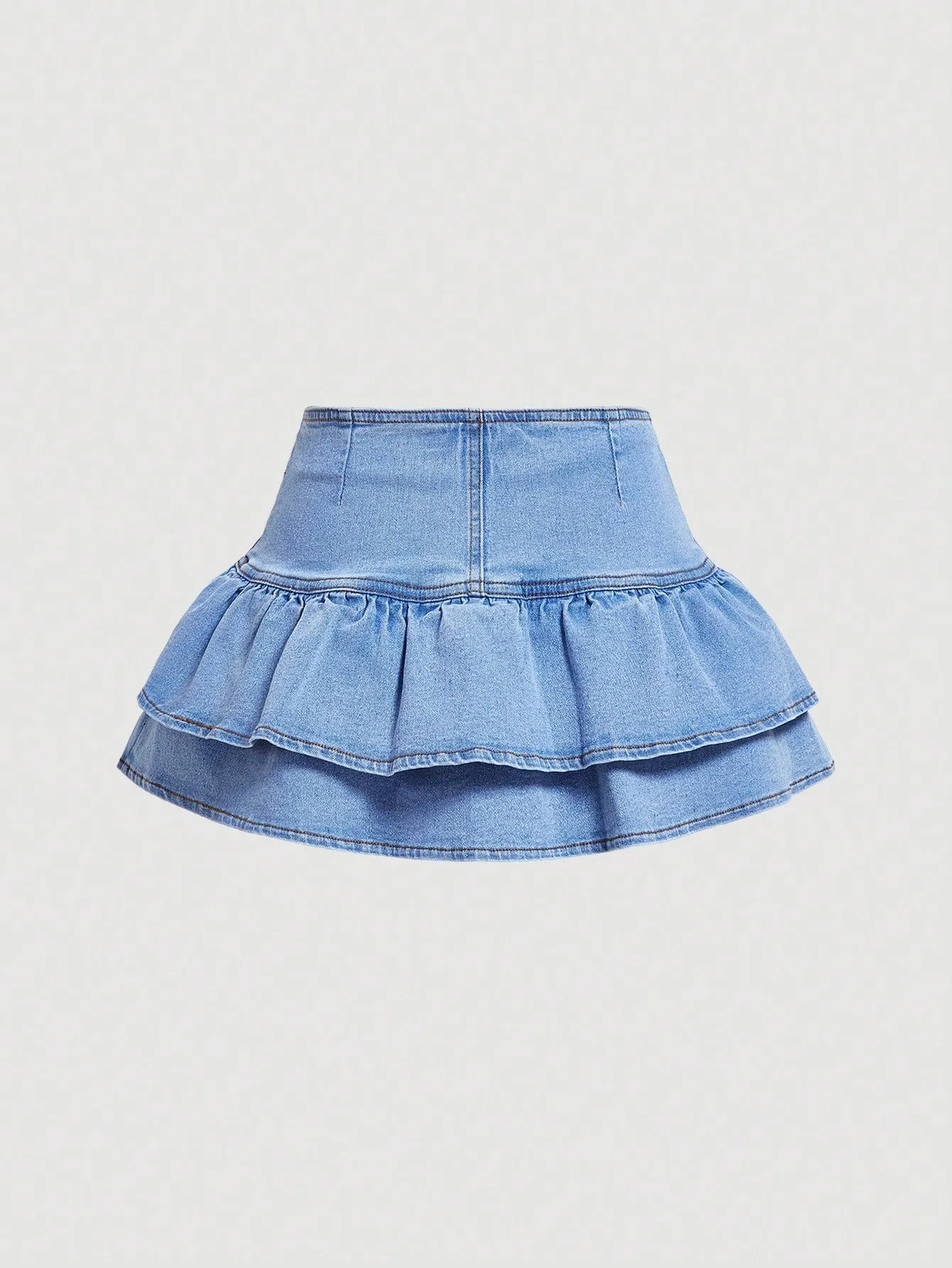 Falda vaquera mini sexy con dobladillo de volantes
