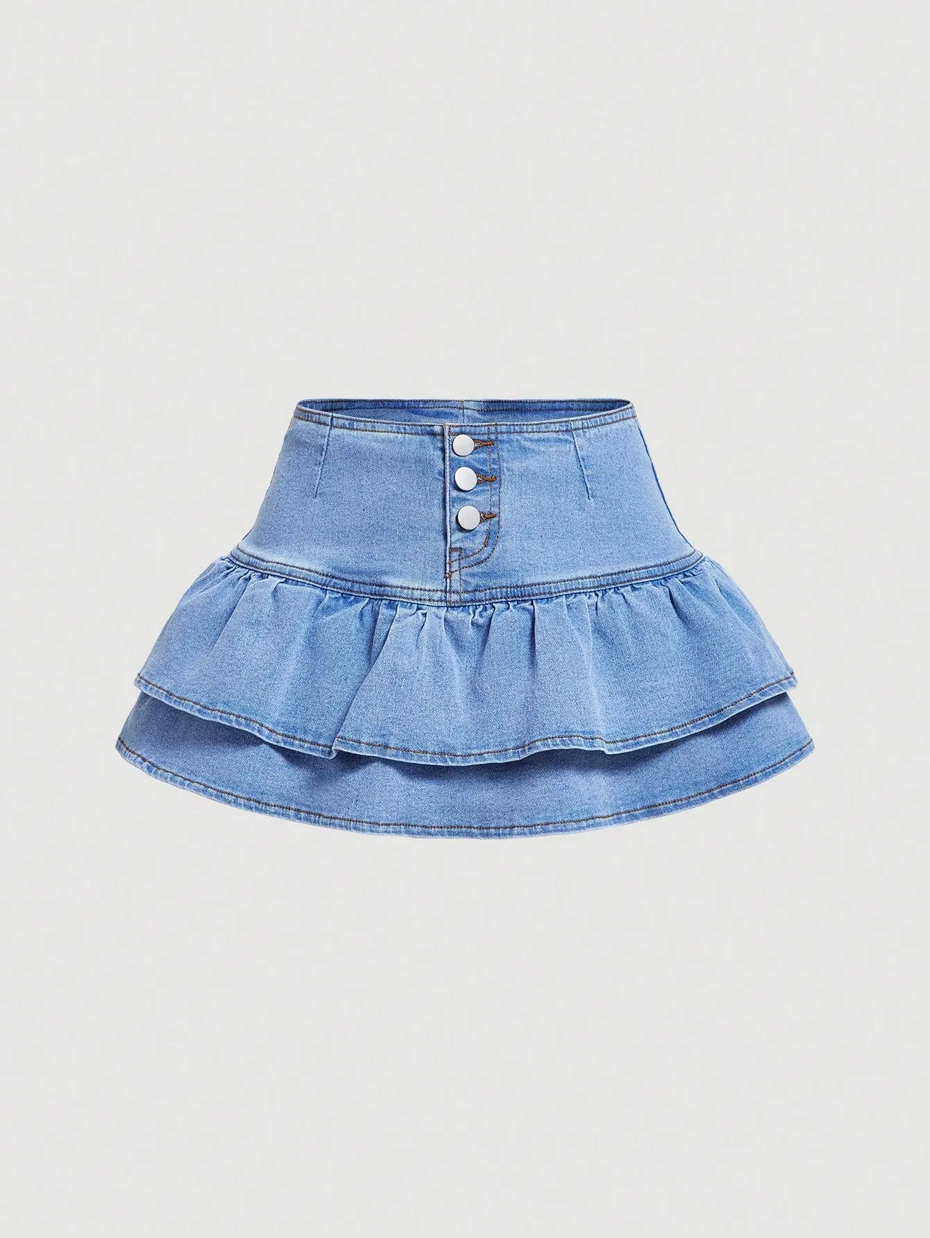 Falda vaquera mini sexy con dobladillo de volantes